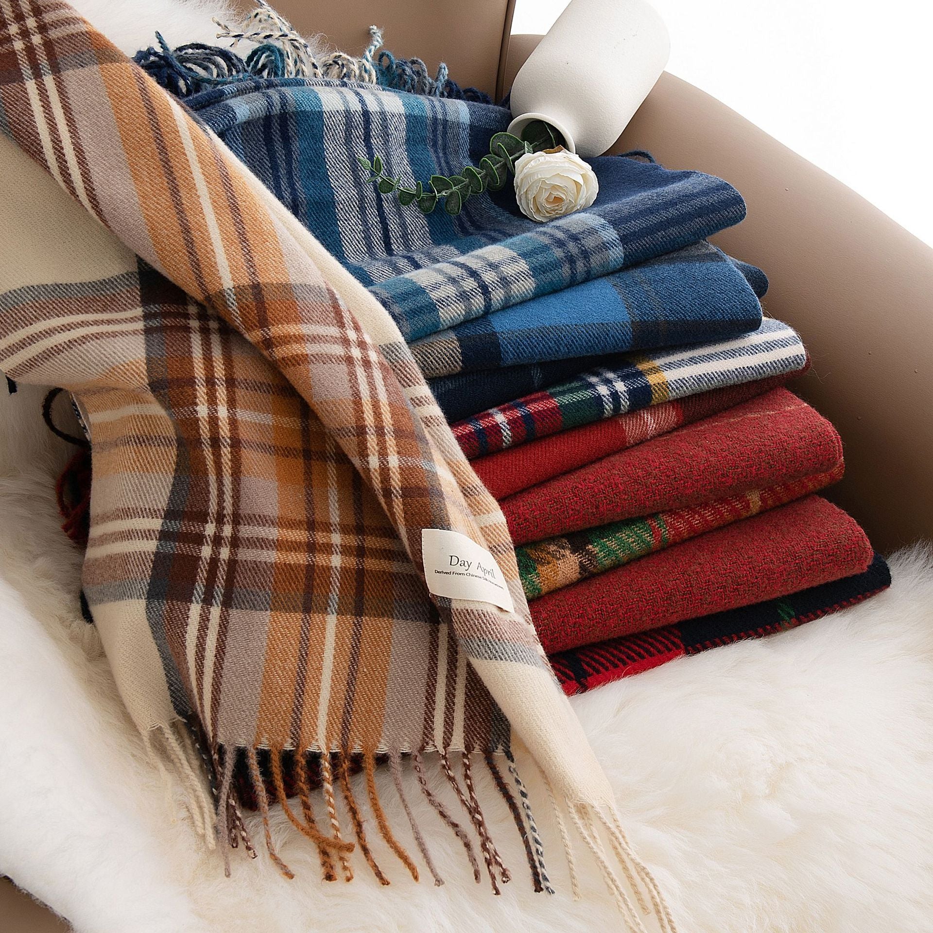 Wholesale Cashmere Feel Autumn/winter Christmas Plaid Scarf